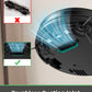 Robotic vacuum cleaner with brushless suction inlet feature, showing before and after cleaning.