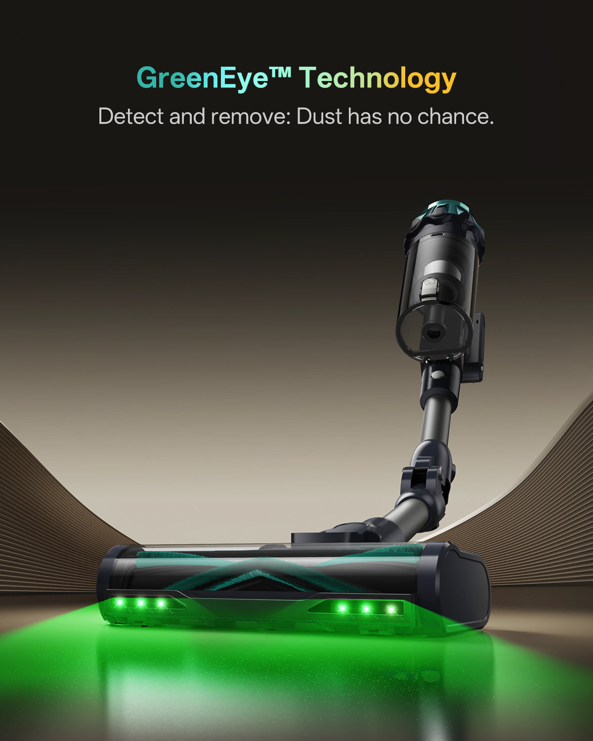 Vacuum cleaner with GreenEye Technology on a dark background