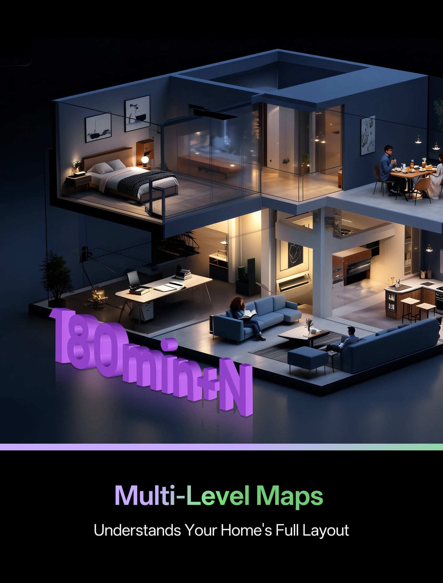 3D model of a modern house with 'Teodominio' branding and text about multi-level maps.