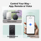 Smart device control options including voice control, remote control, and app control on a white background.