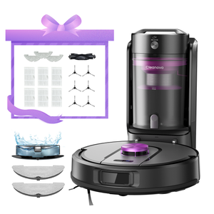 Robotic vacuum cleaner with accessories on a white background